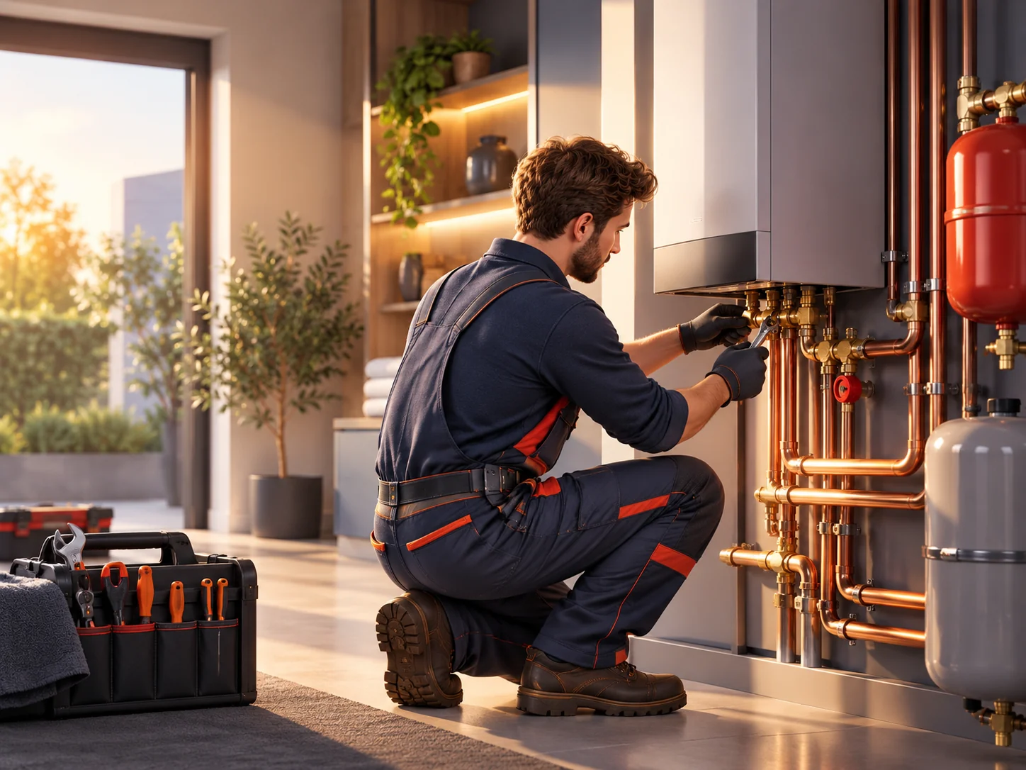 Technicien intervenant sur une installation de chauffage moderne